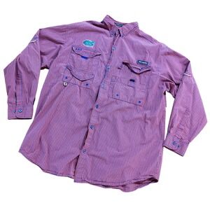 Columbia PFG Super Bonehead Florida Gators Fishing Shirt Mens Large Orange Blue